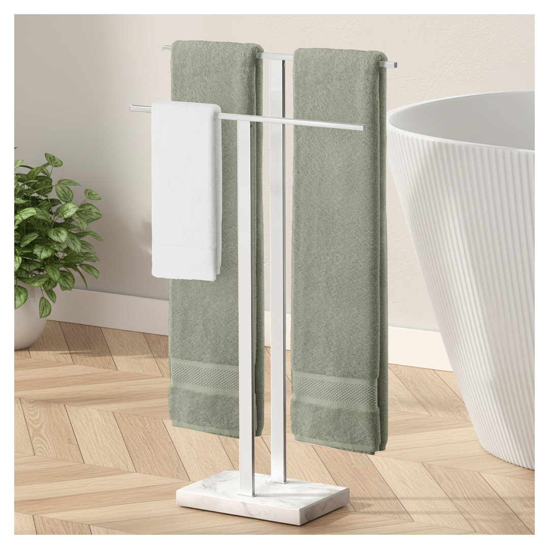 KES Freestanding Towel Rack 2-Tier 33''H Dual T-Shape Towel Stand with Weighted Marble Base for Bathroom 18/8 Stainless Steel